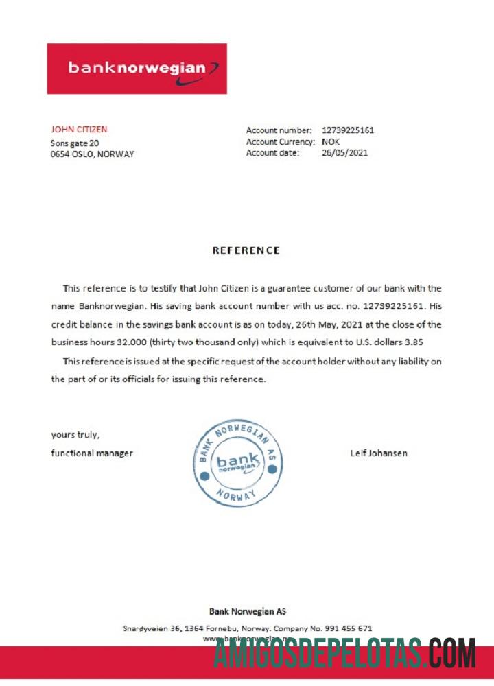 Referência Norueguesa do Banco da Noruega exemplo